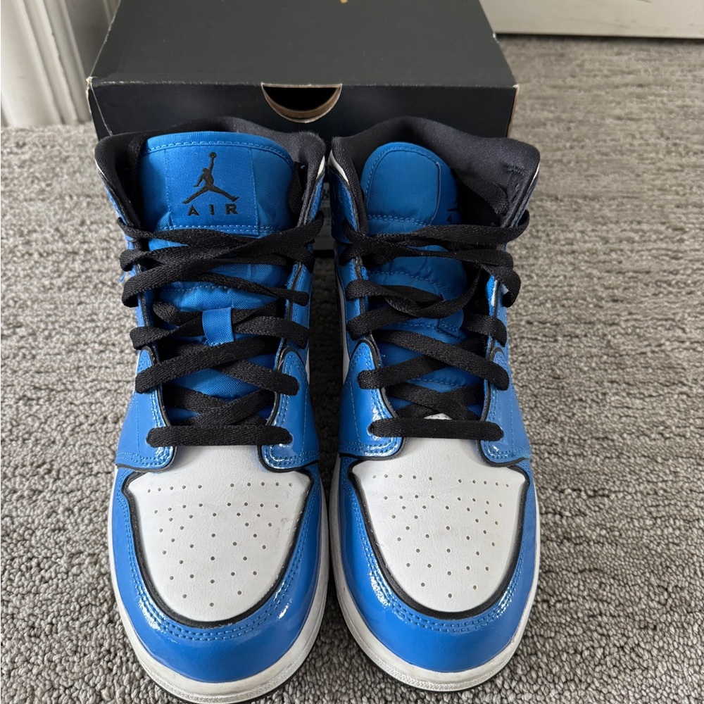 Air Jordan 1 Mid Blue and White Sneakers